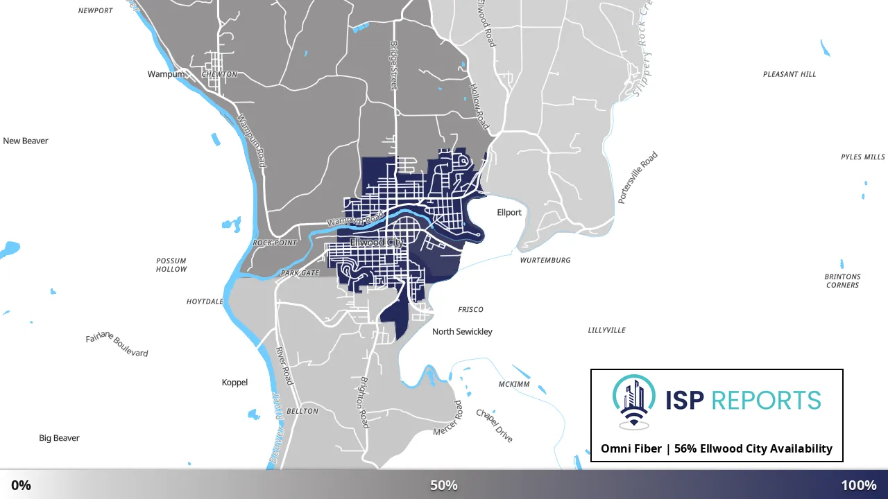 Ellwood City, PA map of internet availability