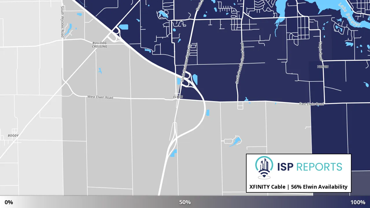 Elwin, IL map of internet availability