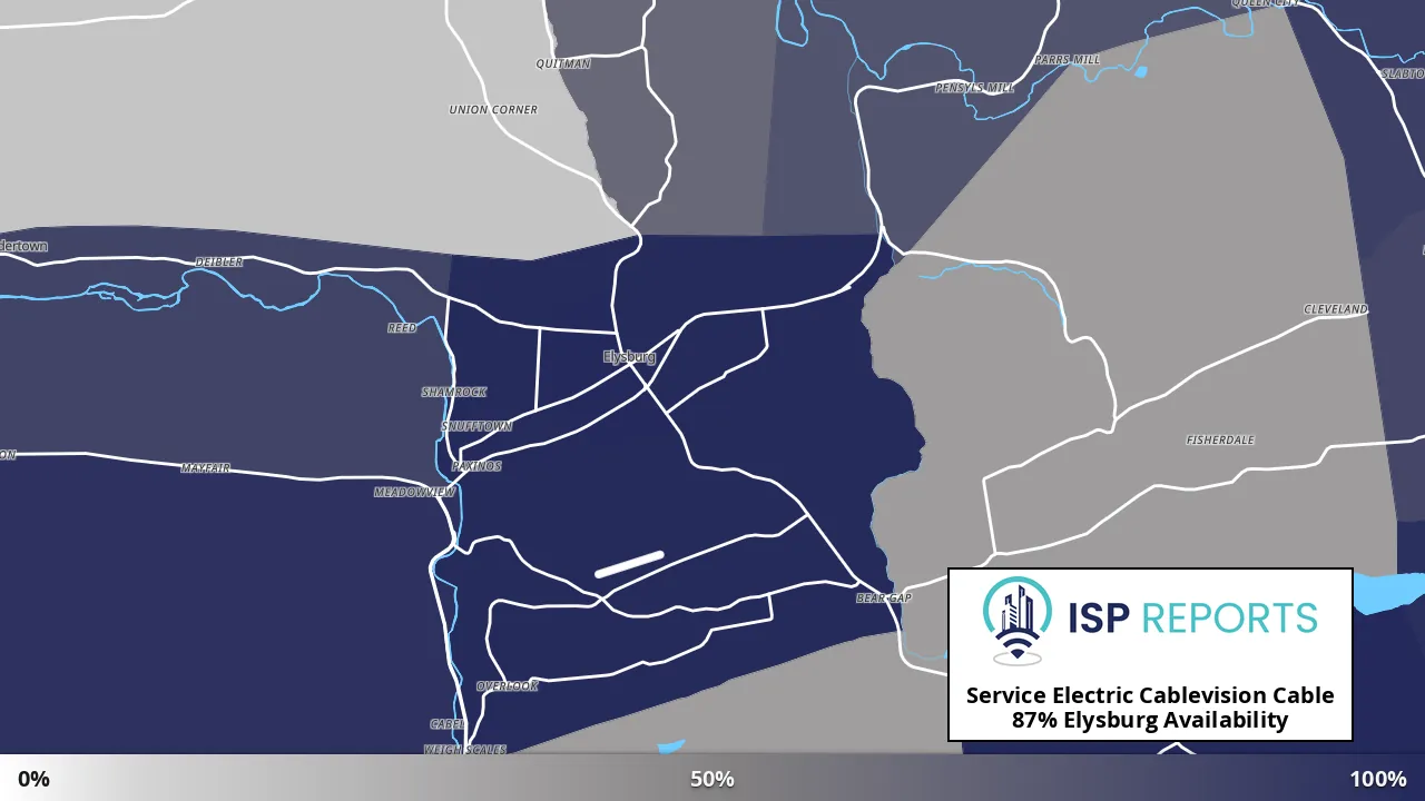 Elysburg, PA map of internet availability