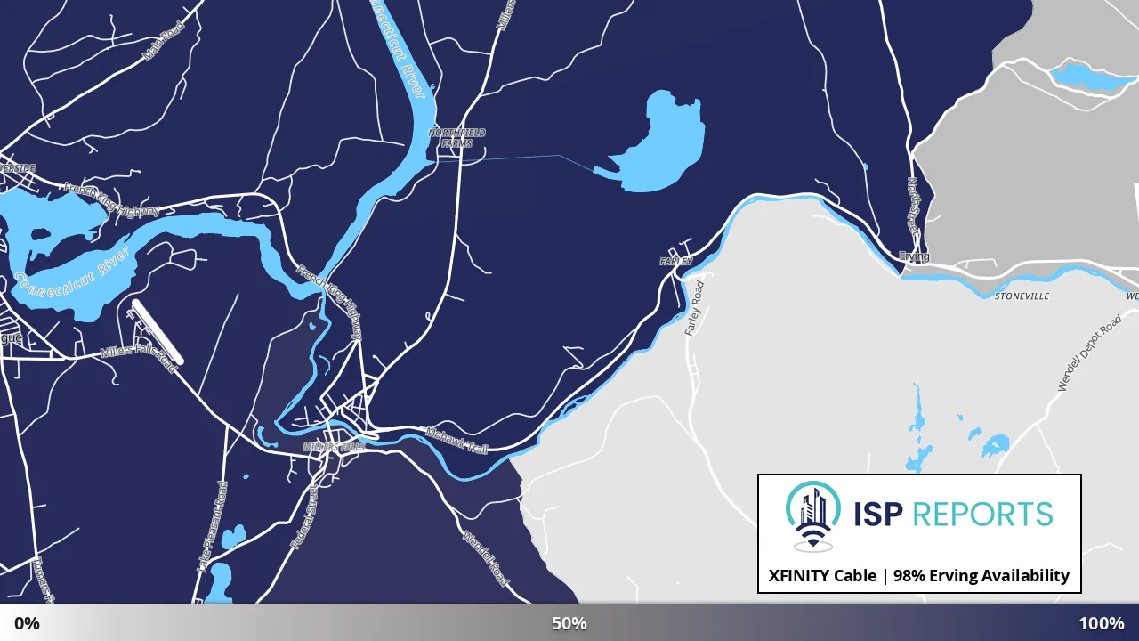 Erving, MA map of internet availability