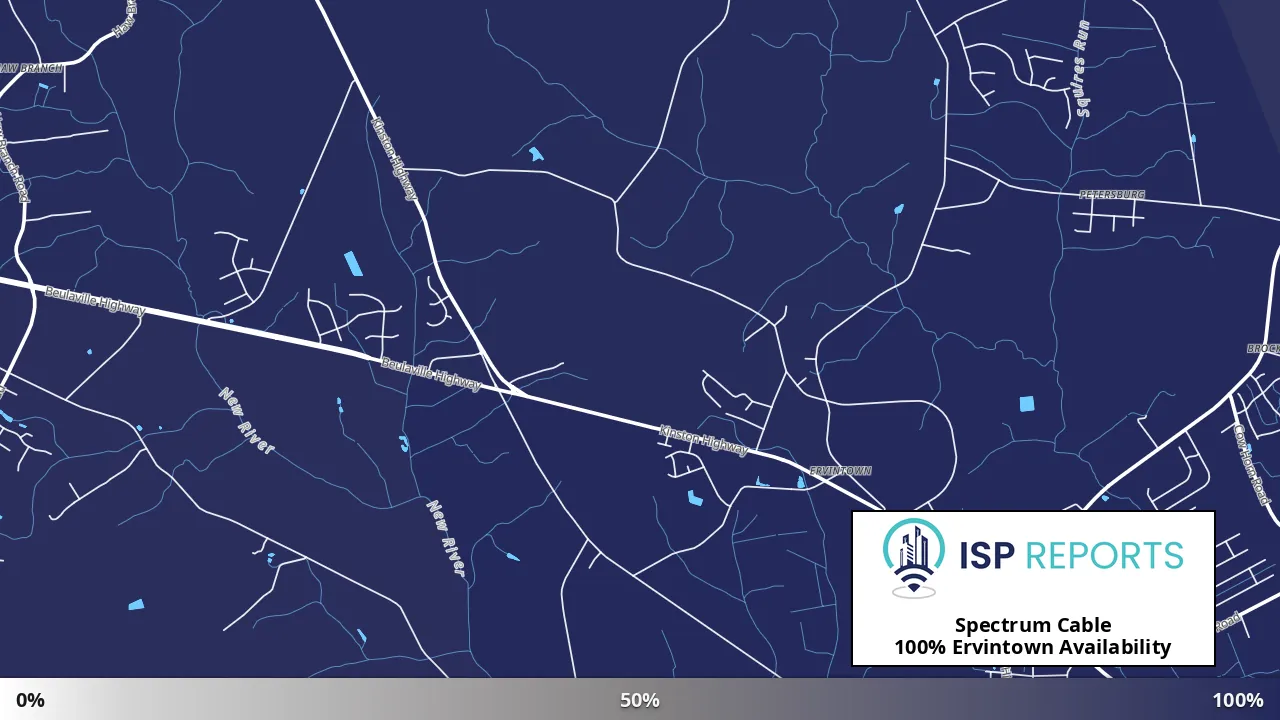 Ervintown, NC map of internet availability