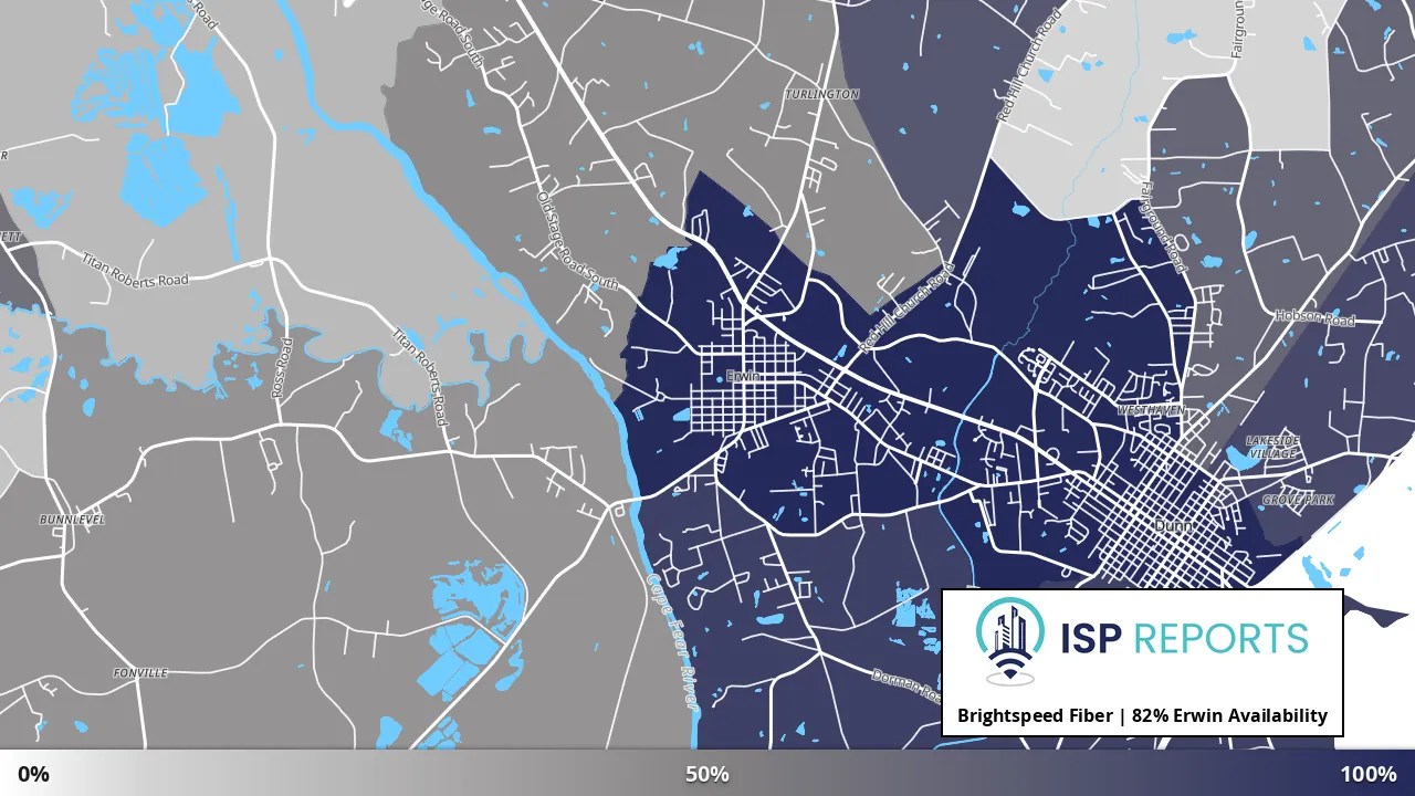 Erwin, NC map of internet availability