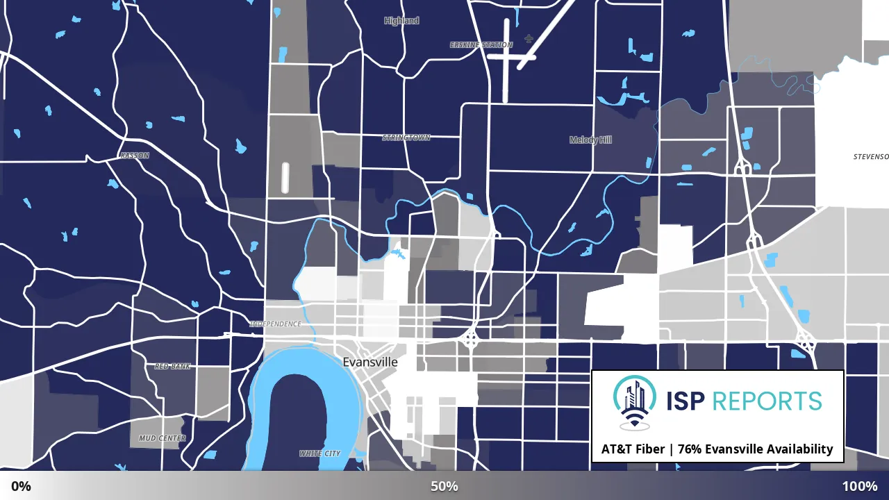 Evansville, IN map of internet availability