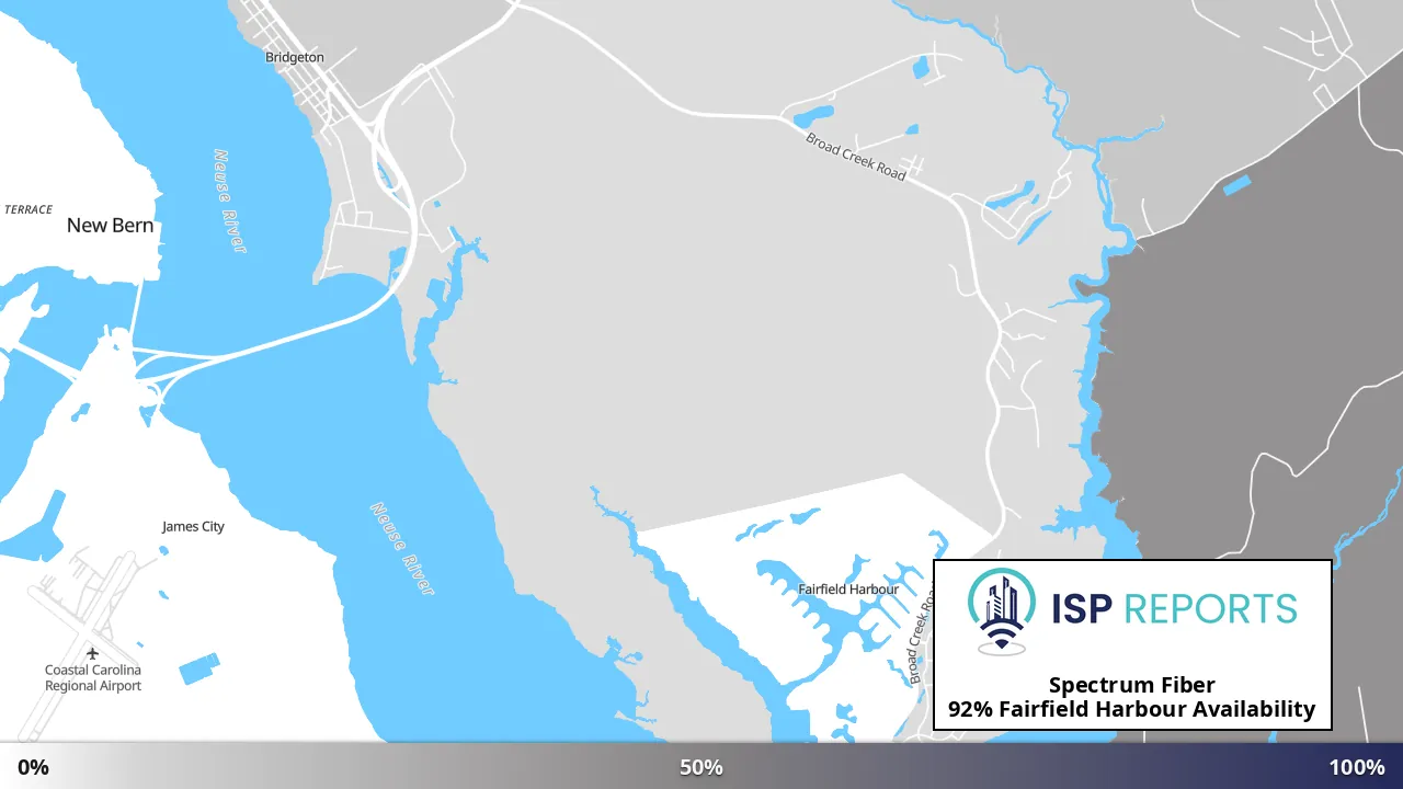 Fairfield Harbour, NC map of internet availability