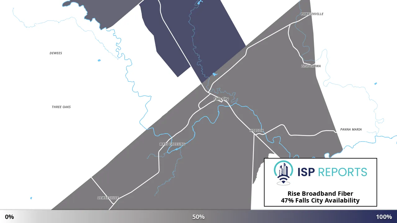 Falls City, TX map of internet availability