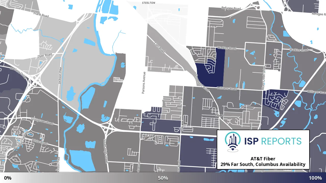 Far South, Columbus, OH map of internet availability