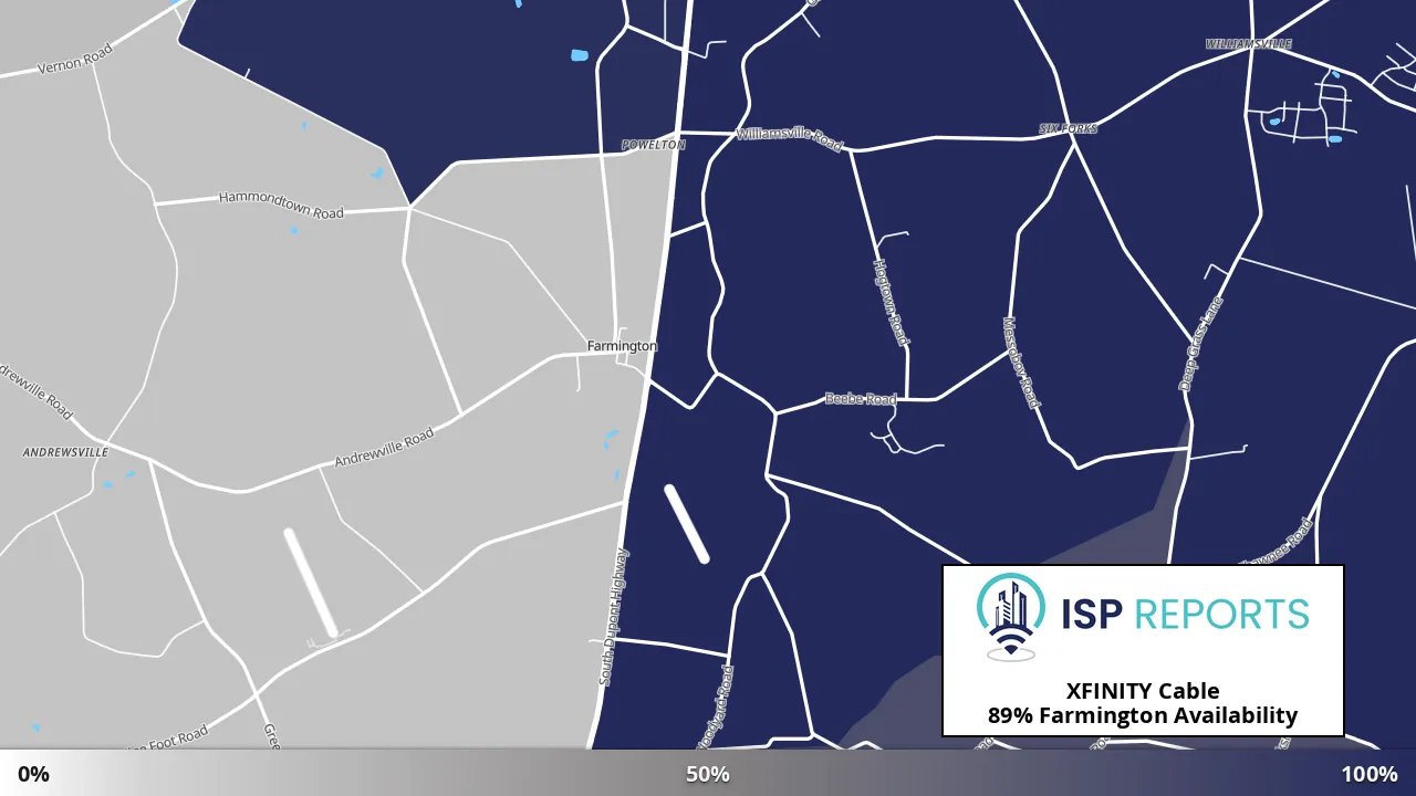 Farmington, DE map of internet availability