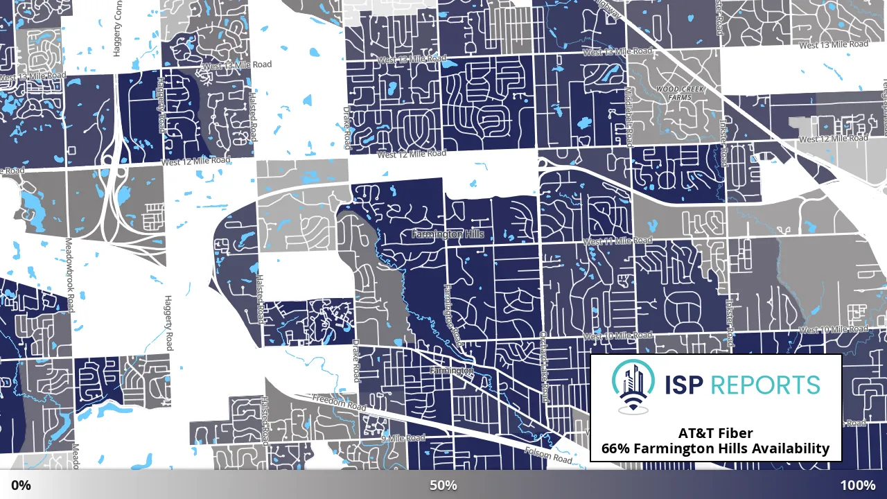 Farmington Hills, MI map of internet availability
