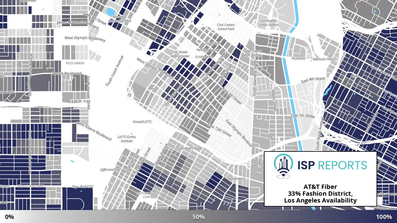 Fashion District, Los Angeles, CA map of internet availability