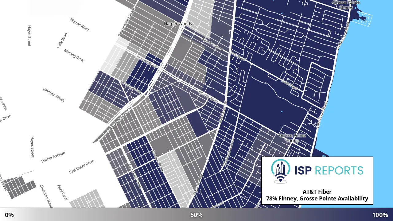 Finney, Grosse Pointe, MI map of internet availability