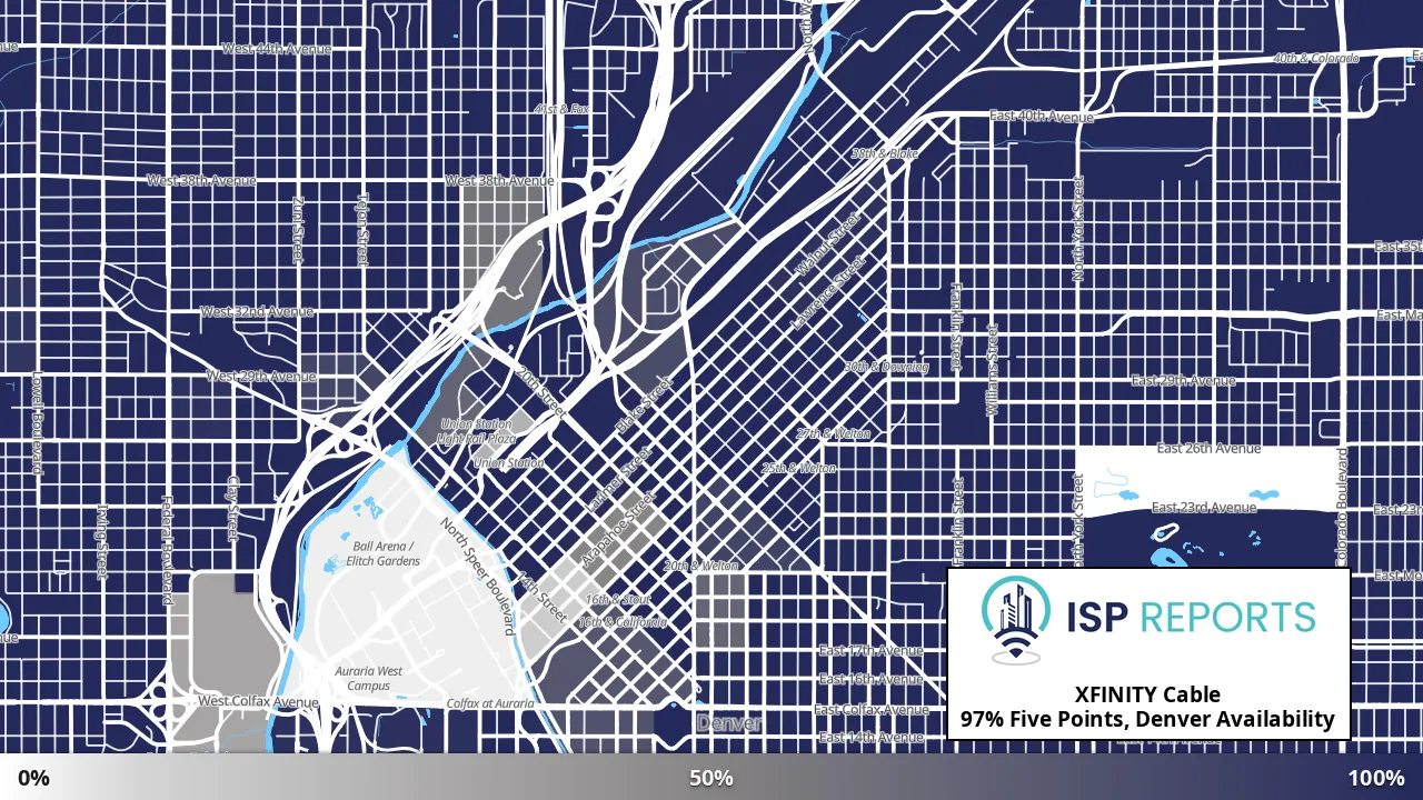 Five Points, Denver, CO map of internet availability