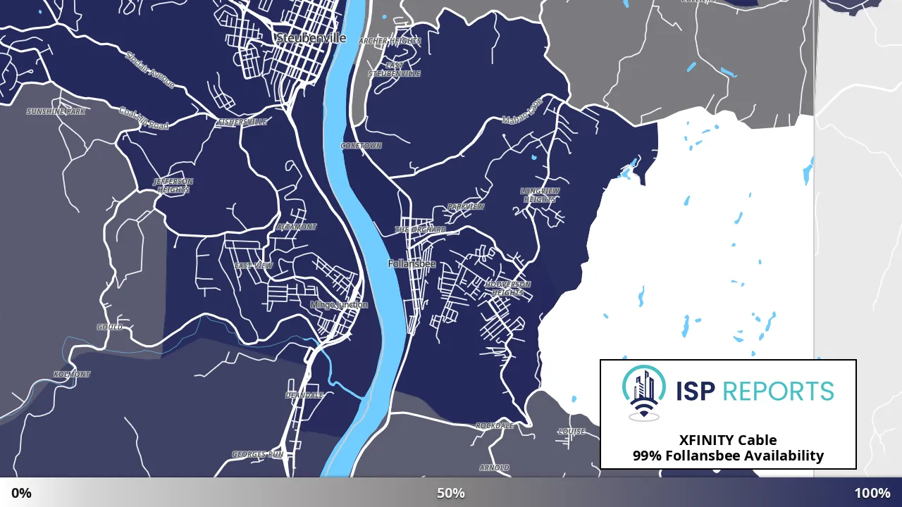 Follansbee, WV map of internet availability