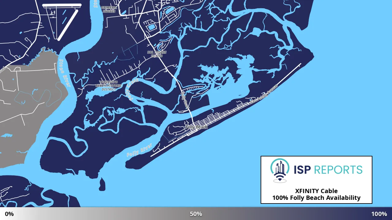 Folly Beach, SC map of internet availability