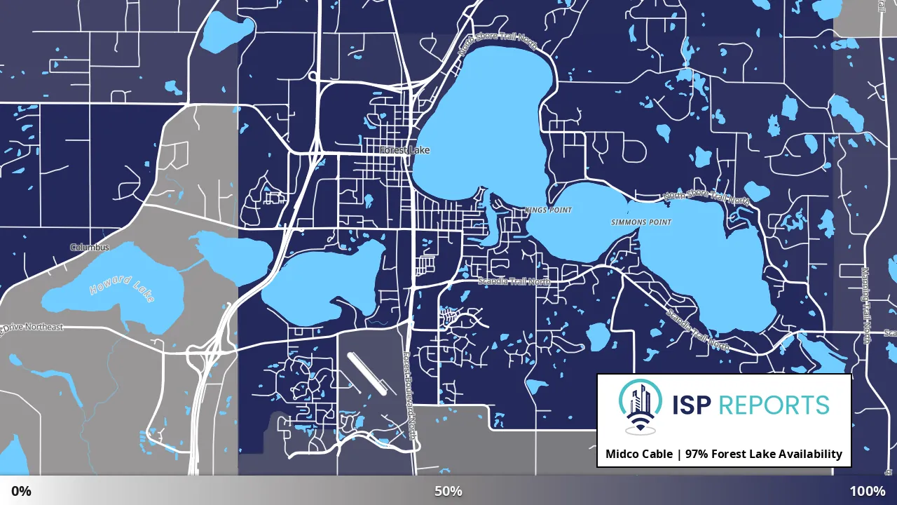 Forest Lake, MN map of internet availability