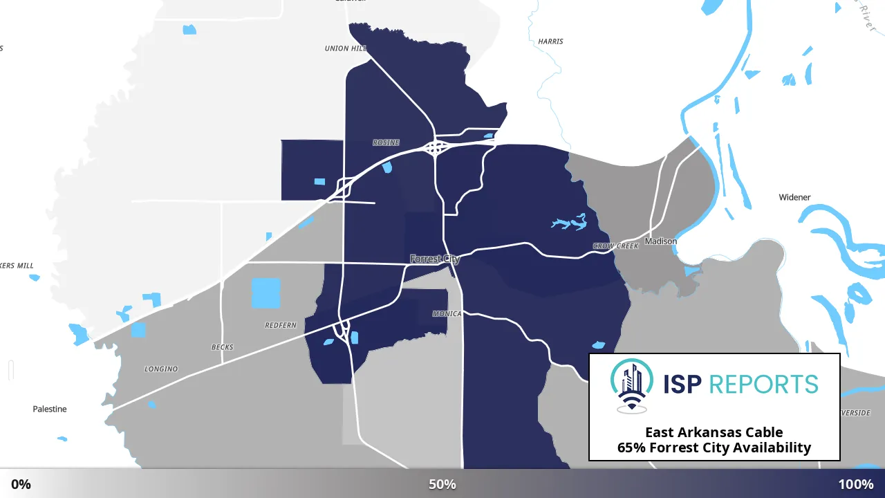 Forrest City, AR map of internet availability
