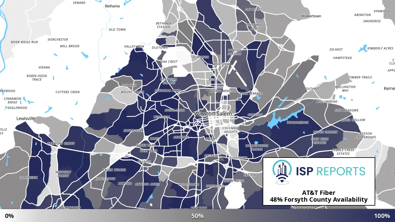Forsyth County, NC map of internet availability
