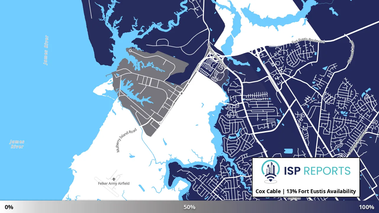 Fort Eustis, VA map of internet availability