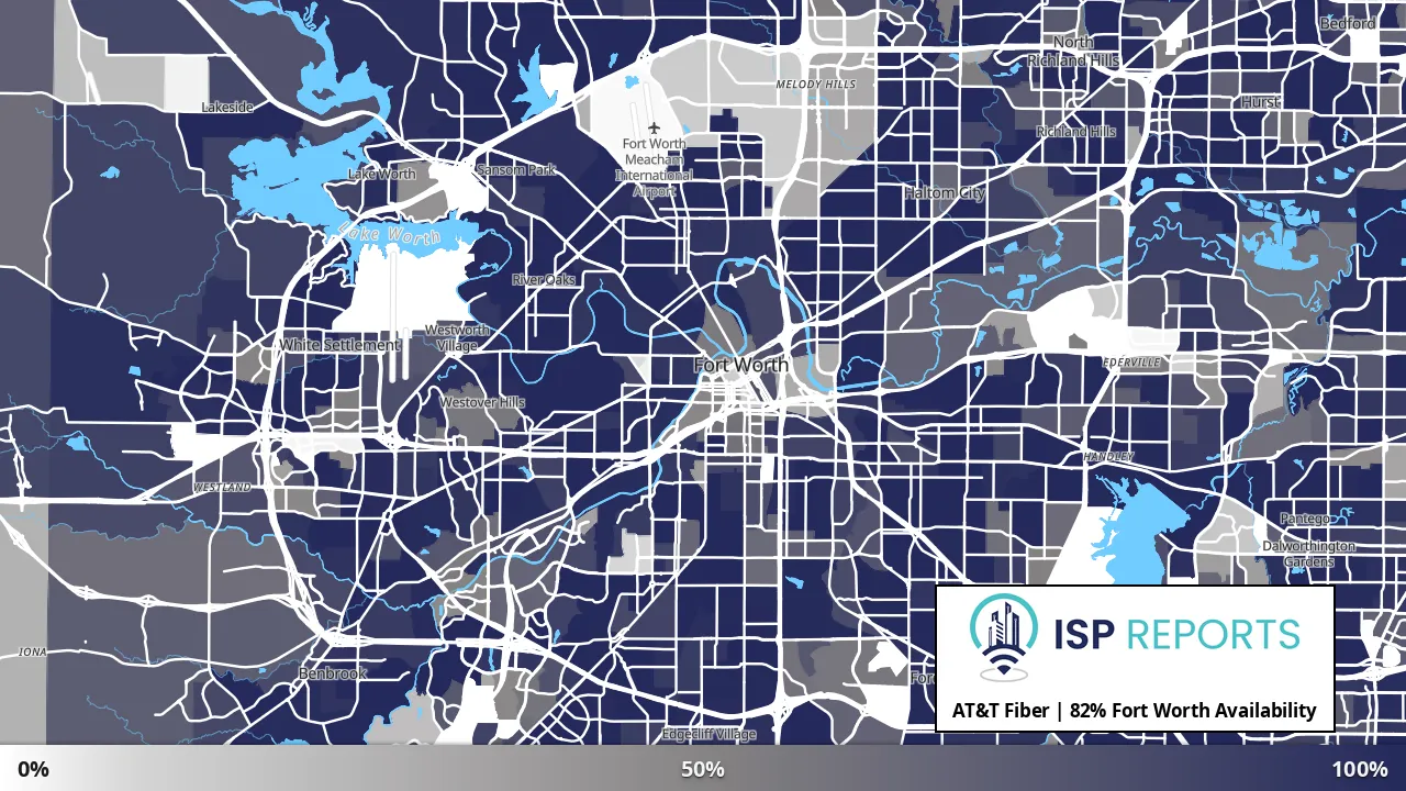 Fort Worth, TX map of internet availability