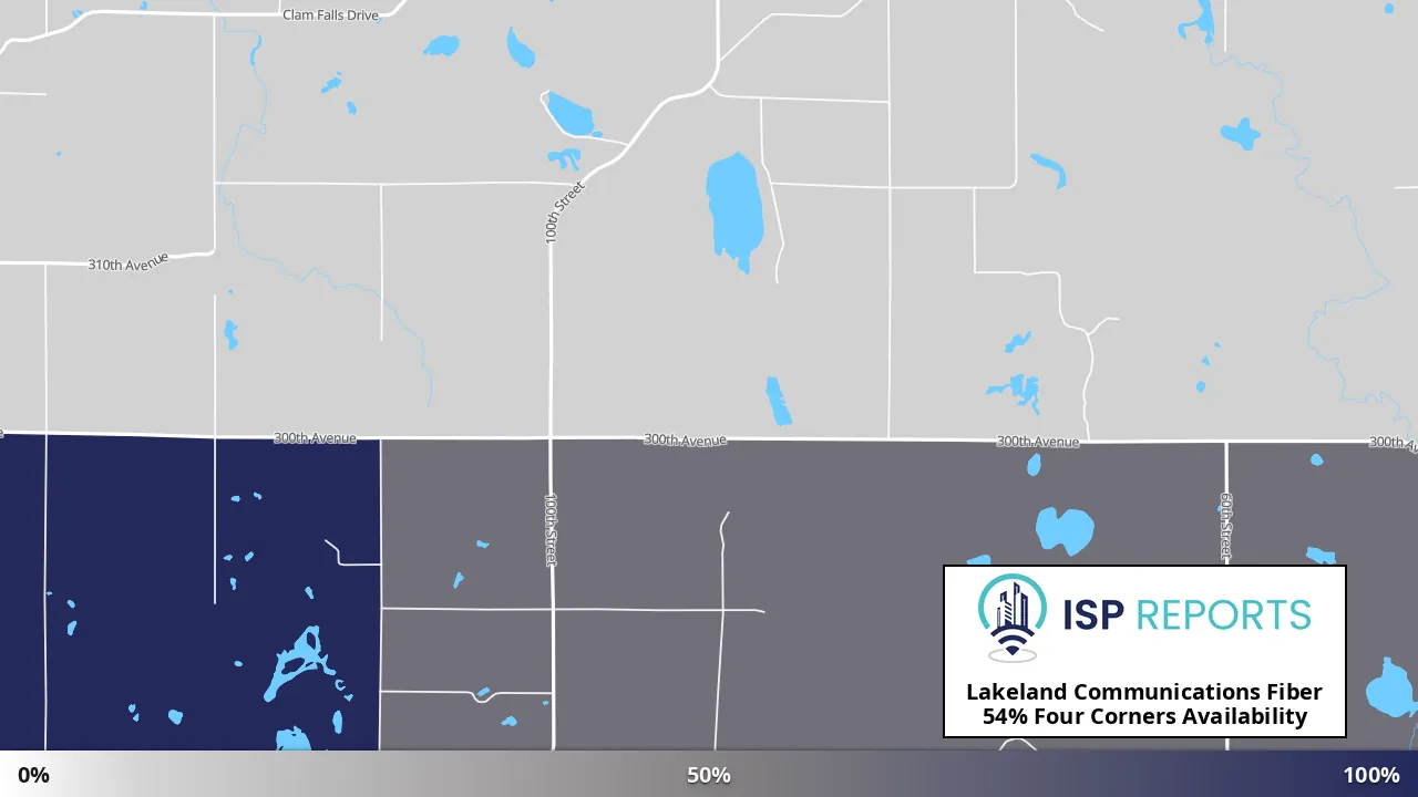 Four Corners, WI map of internet availability