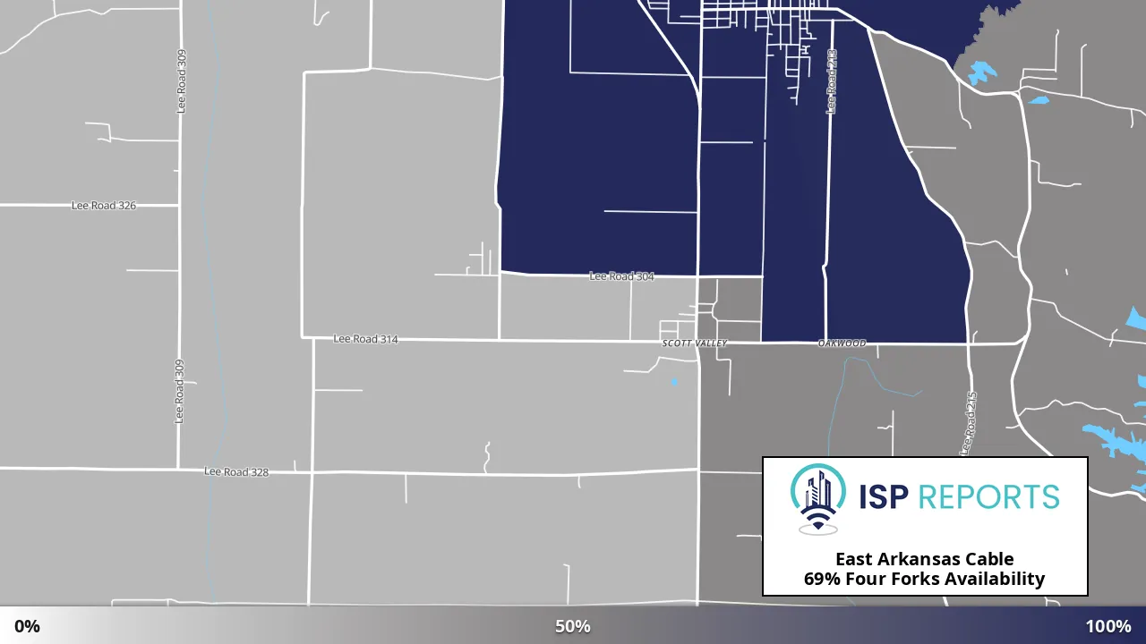 Four Forks, AR map of internet availability