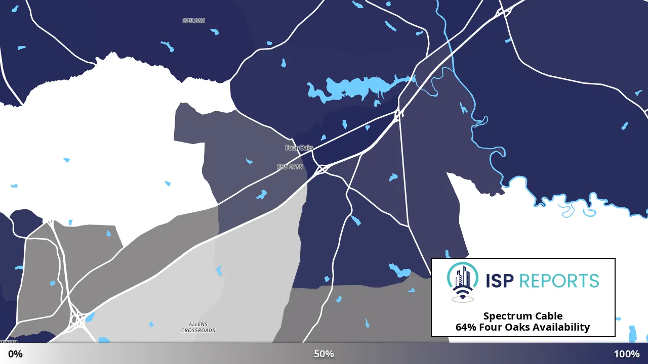 Four Oaks, NC map of internet availability