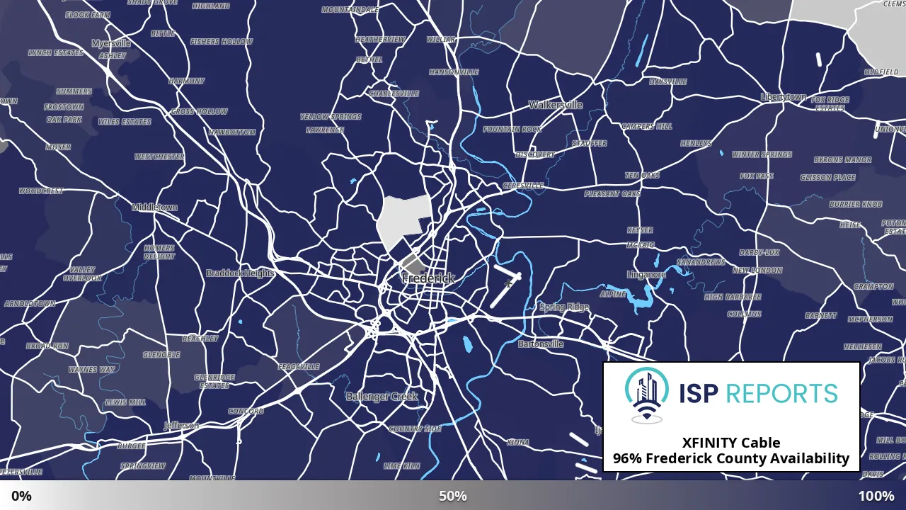 Frederick County, MD map of internet availability