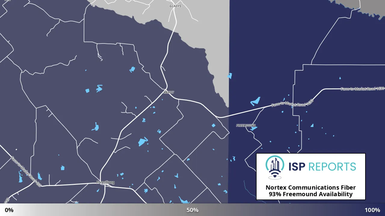 Freemound, TX map of internet availability