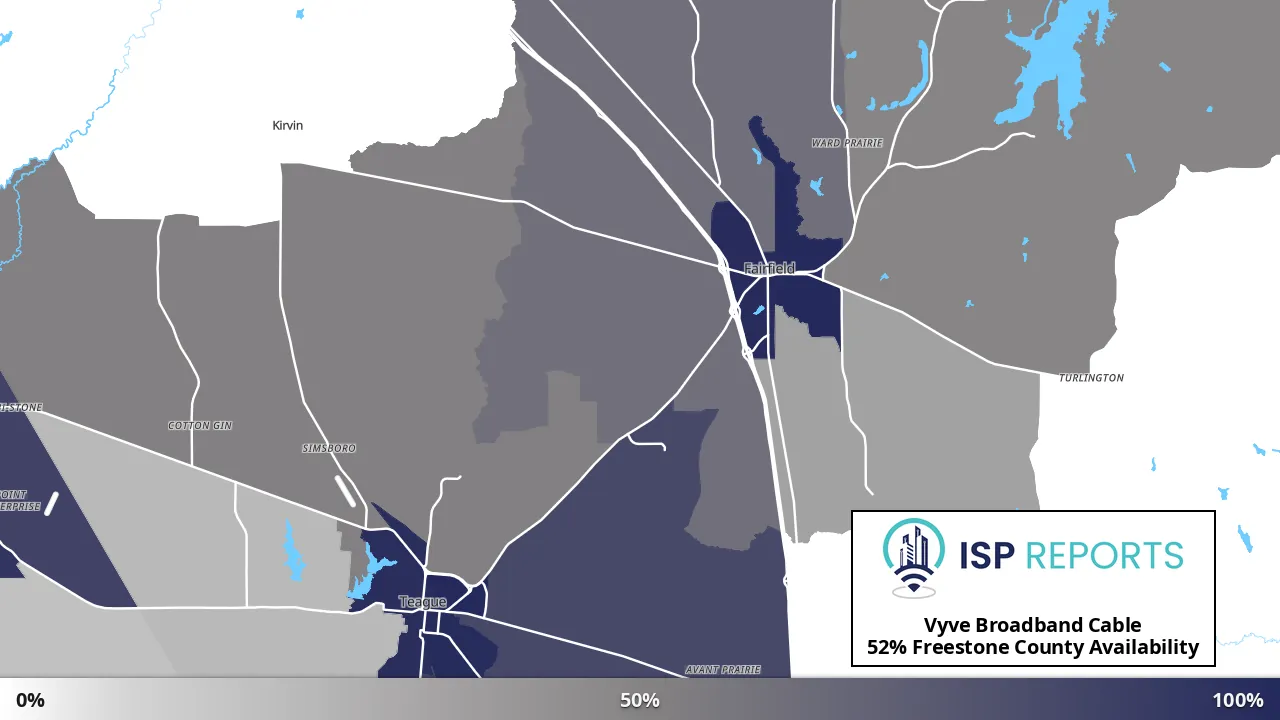 Freestone County, TX map of internet availability