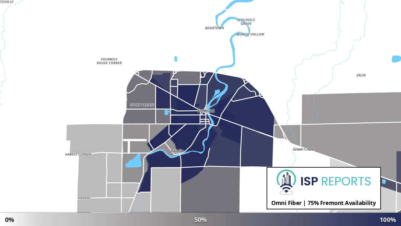 Fremont, OH map of internet availability