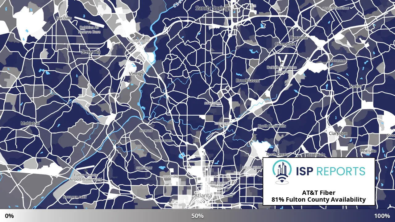 Fulton County, GA map of internet availability