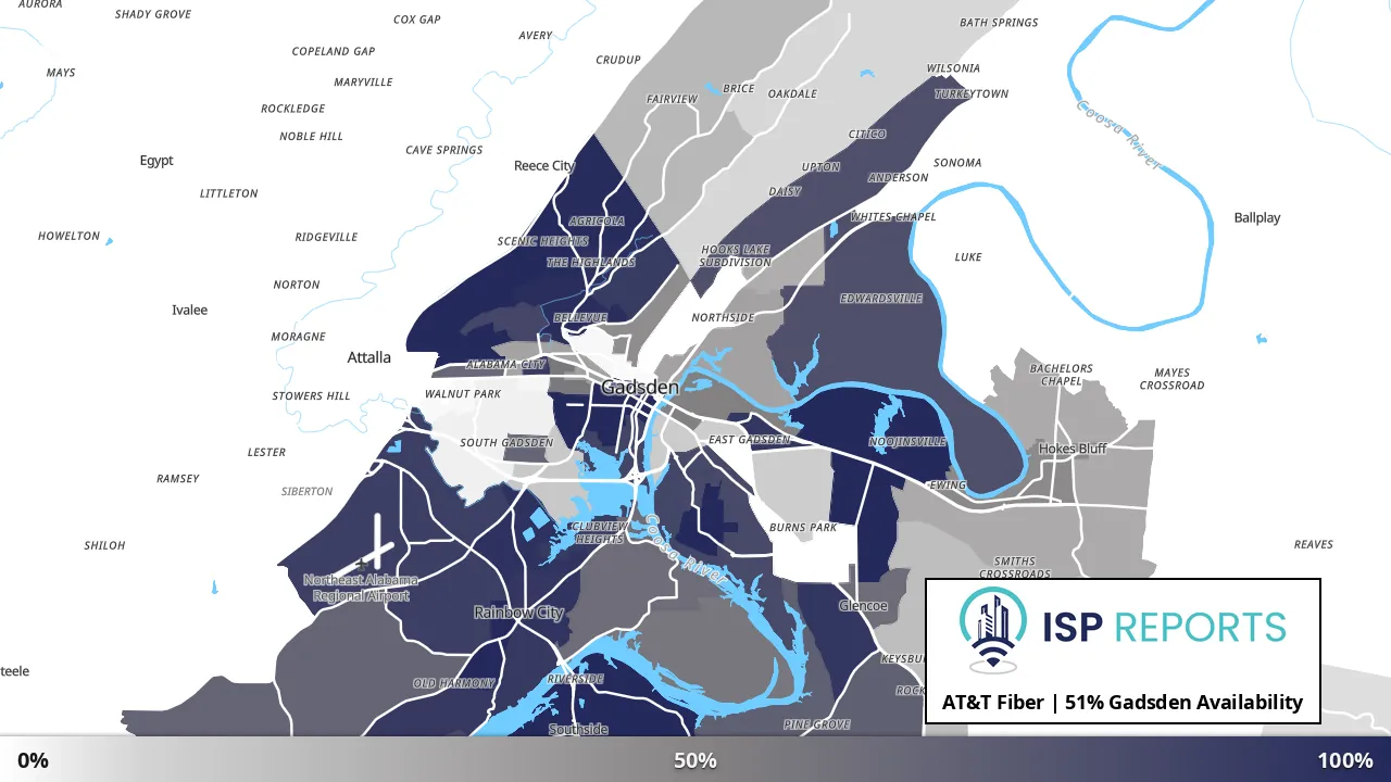 Gadsden, AL map of internet availability