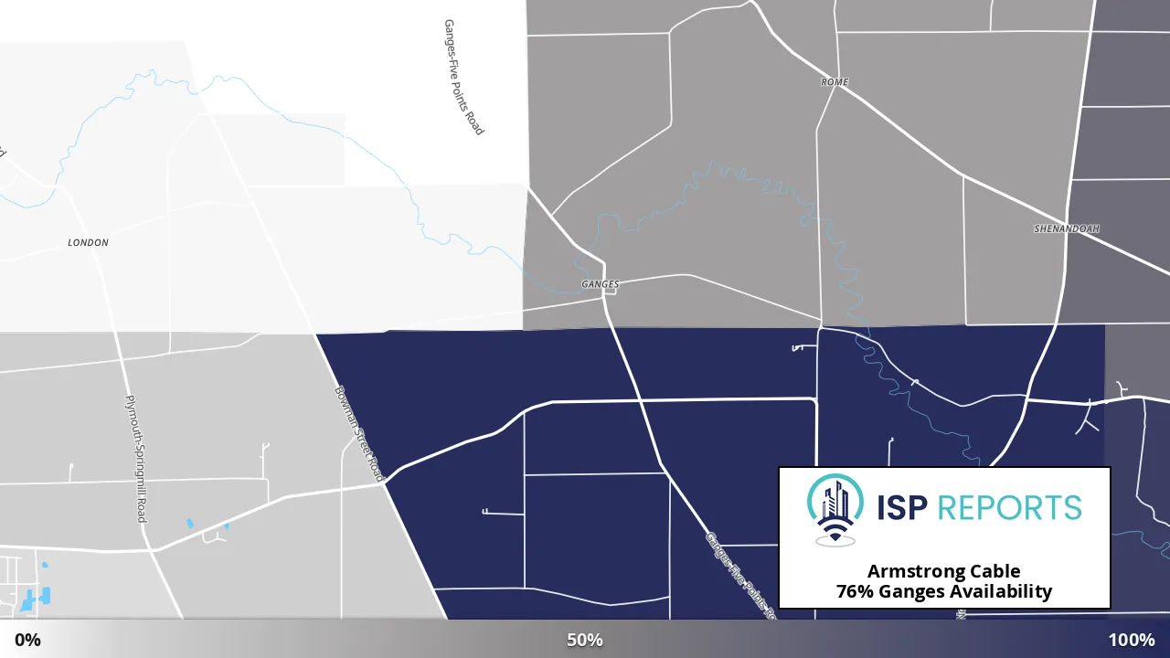 Ganges, OH map of internet availability