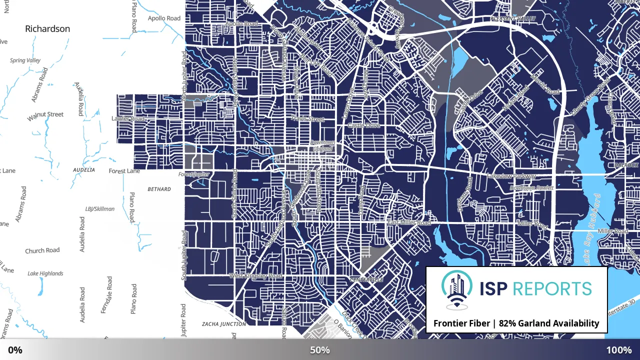 Garland, TX map of internet availability
