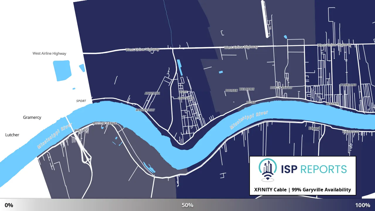 Garyville, LA map of internet availability
