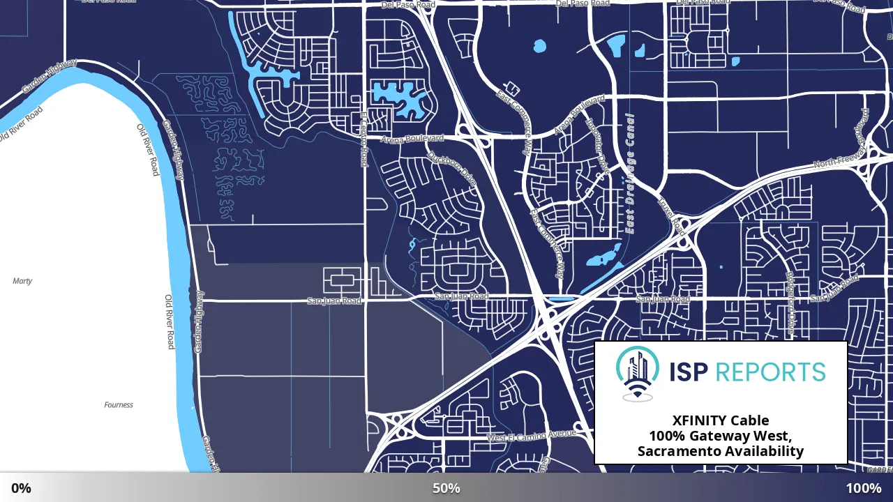 Gateway West, Sacramento, CA map of internet availability