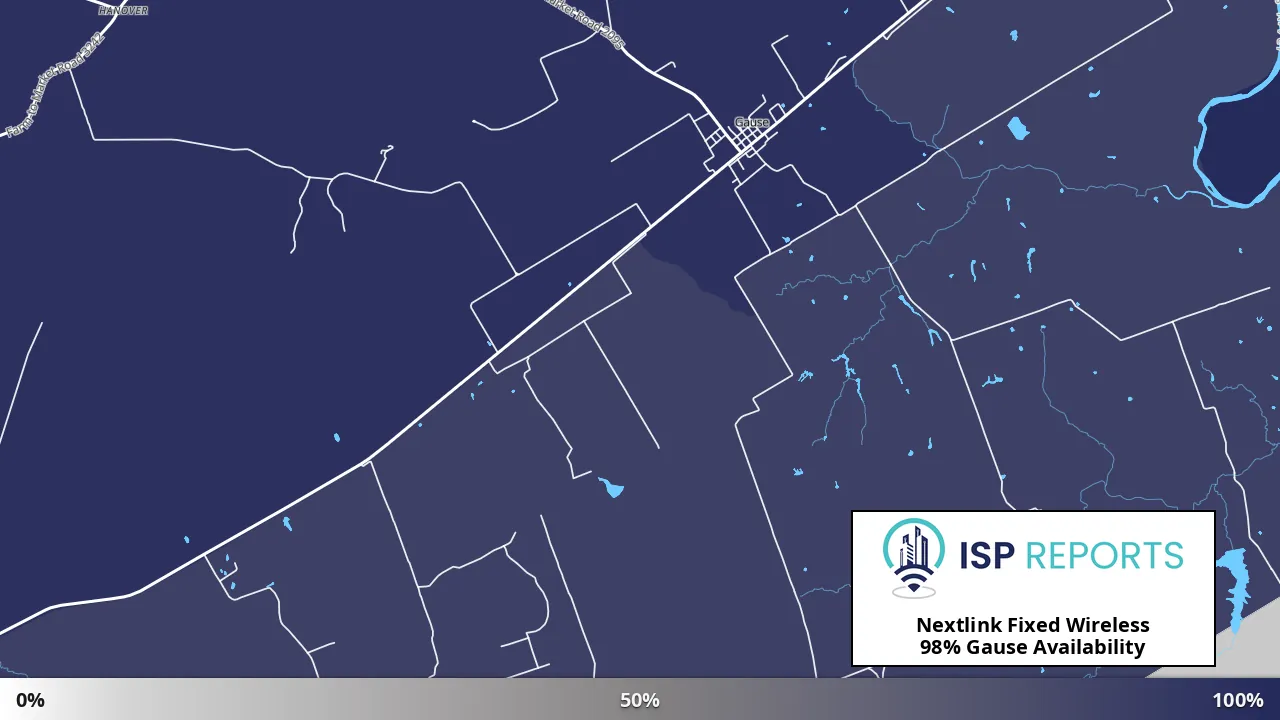 Gause, TX map of internet availability