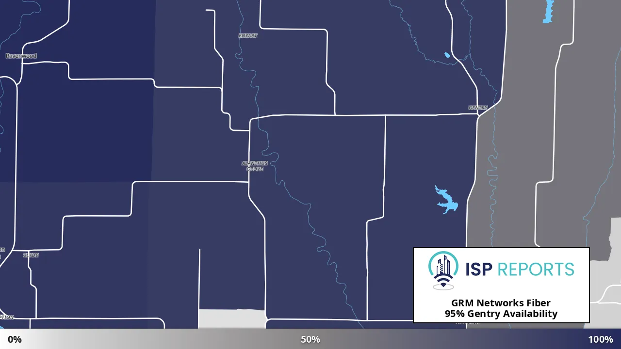 Gentry, MO map of internet availability