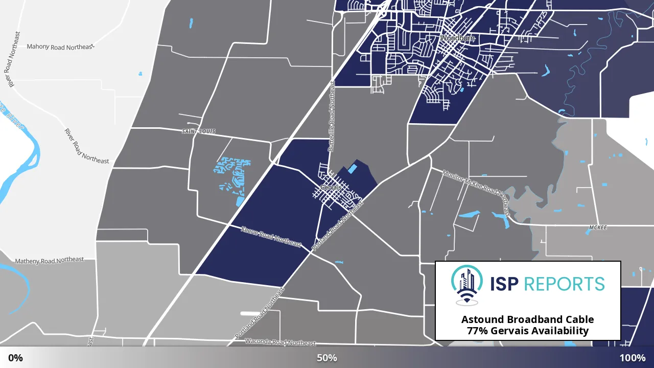 Gervais, OR map of internet availability