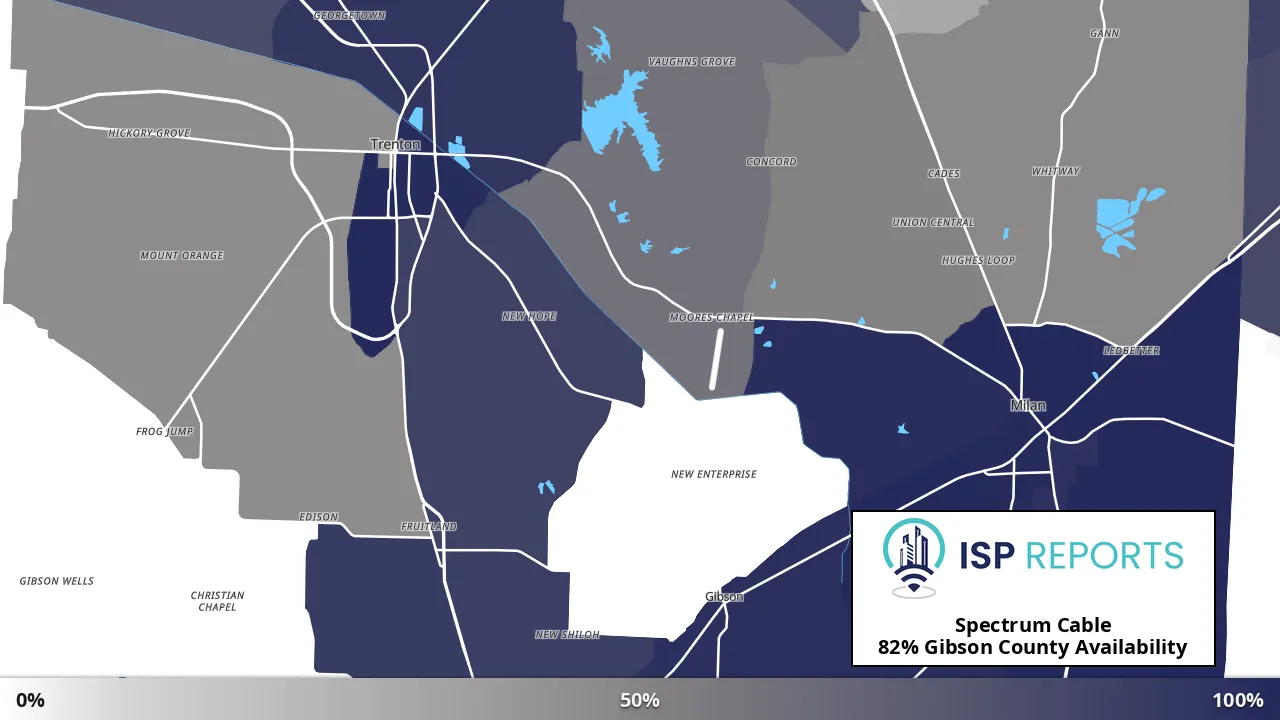 Gibson County, TN map of internet availability