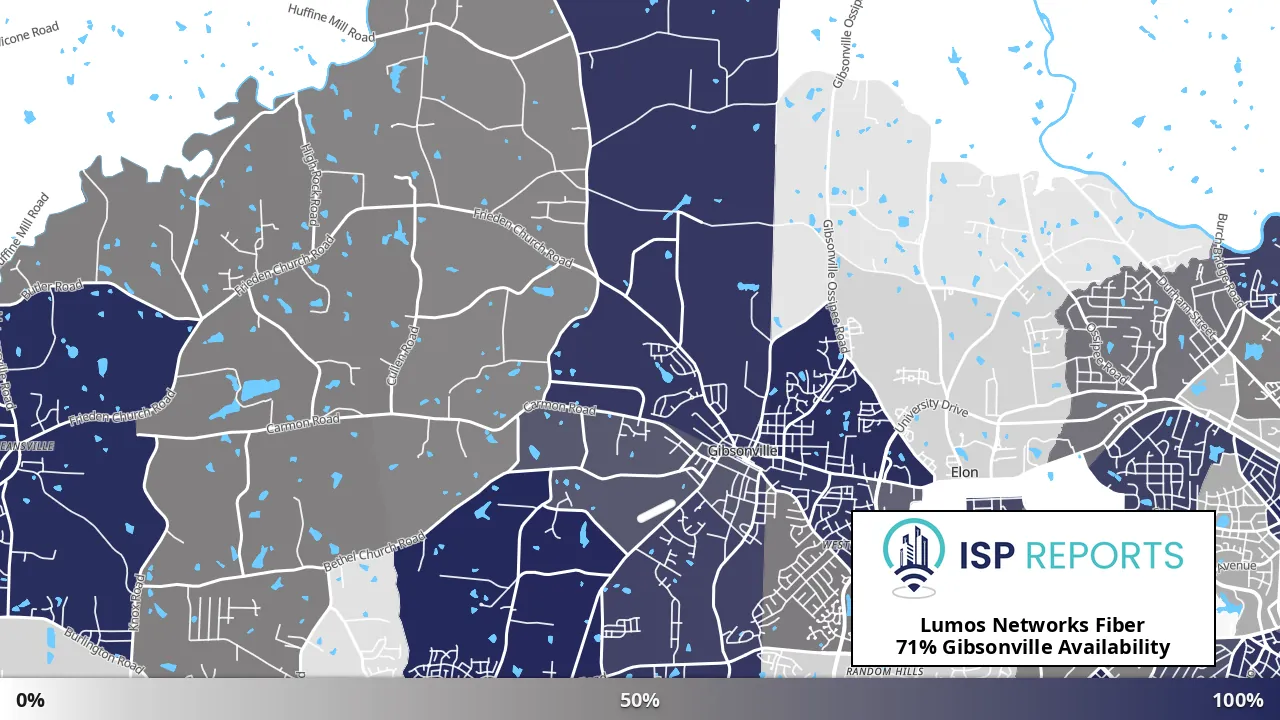 Gibsonville, NC map of internet availability