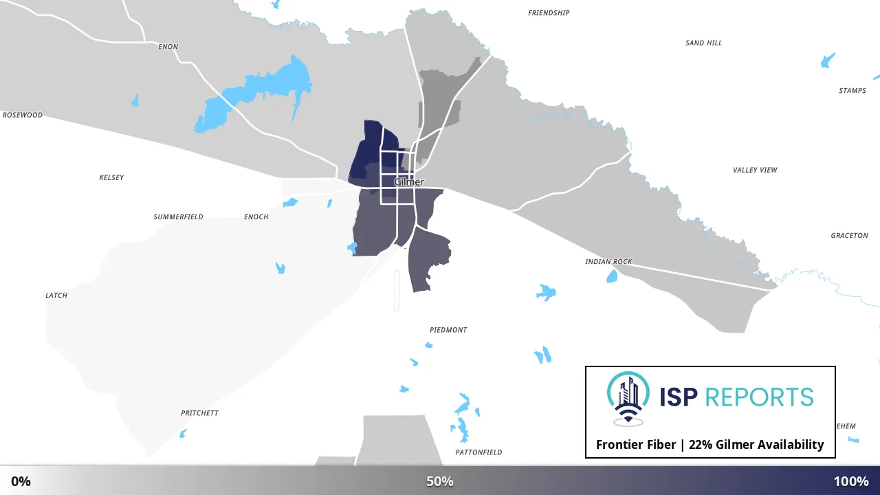 Gilmer, TX map of internet availability
