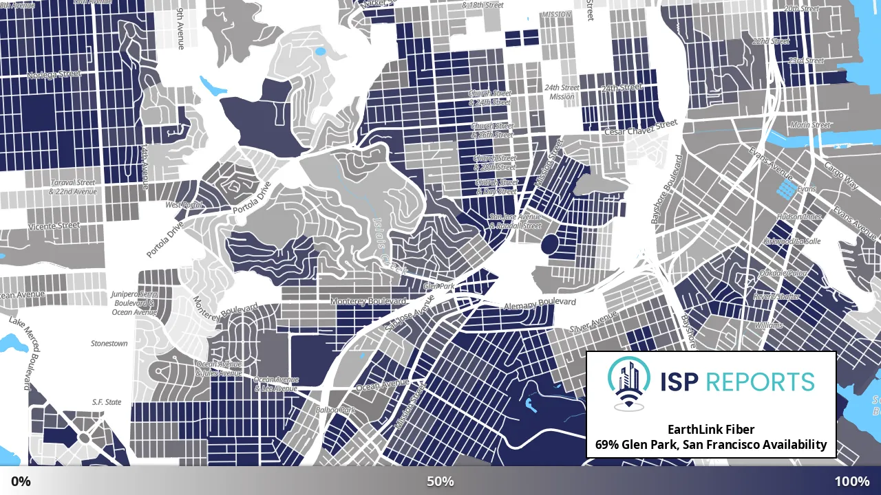 Glen Park, San Francisco, CA map of internet availability