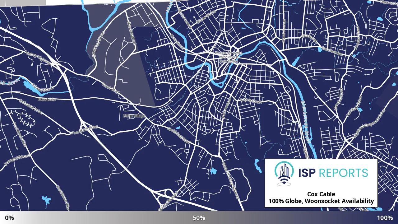 Globe, Woonsocket, RI map of internet availability