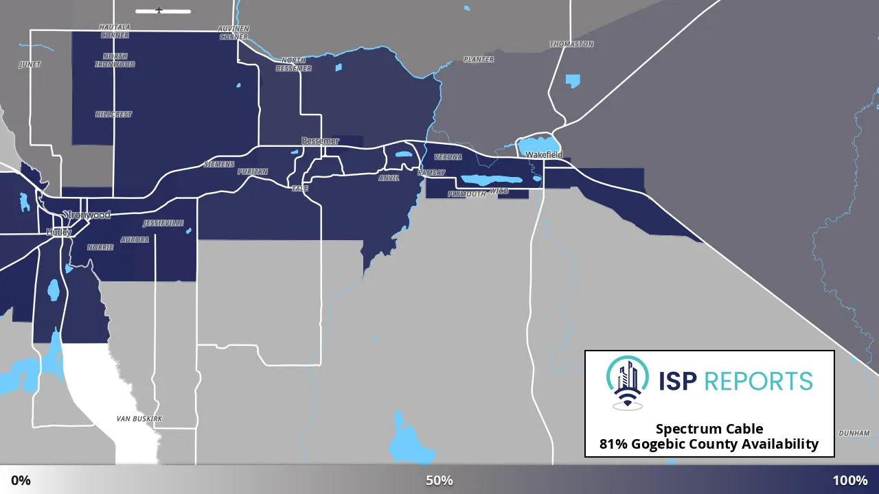 Gogebic County, MI map of internet availability
