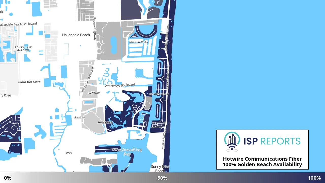 Golden Beach, FL map of internet availability