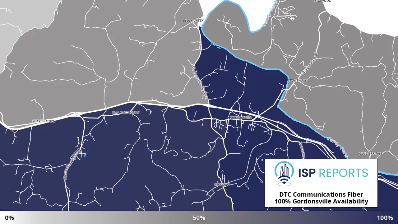 Gordonsville, TN map of internet availability