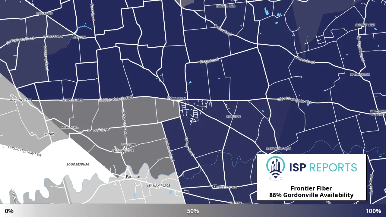Gordonville, PA map of internet availability