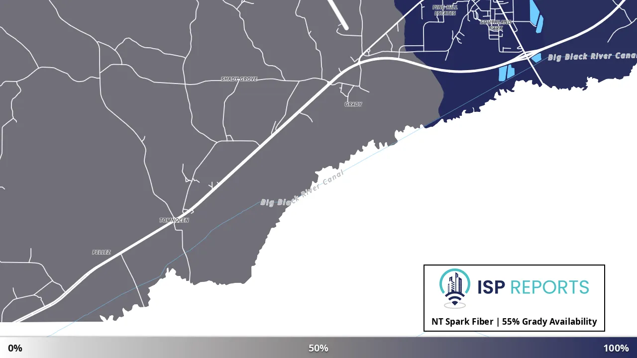 Grady, MS map of internet availability