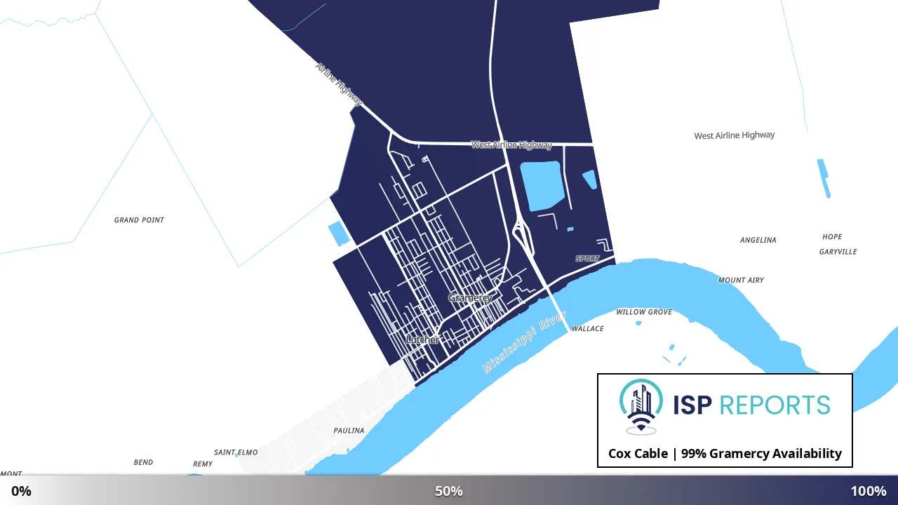 Gramercy, LA map of internet availability