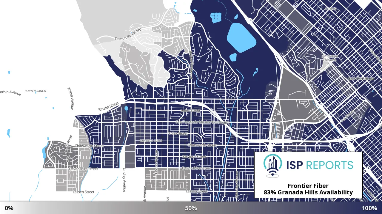 Granada Hills, CA map of internet availability